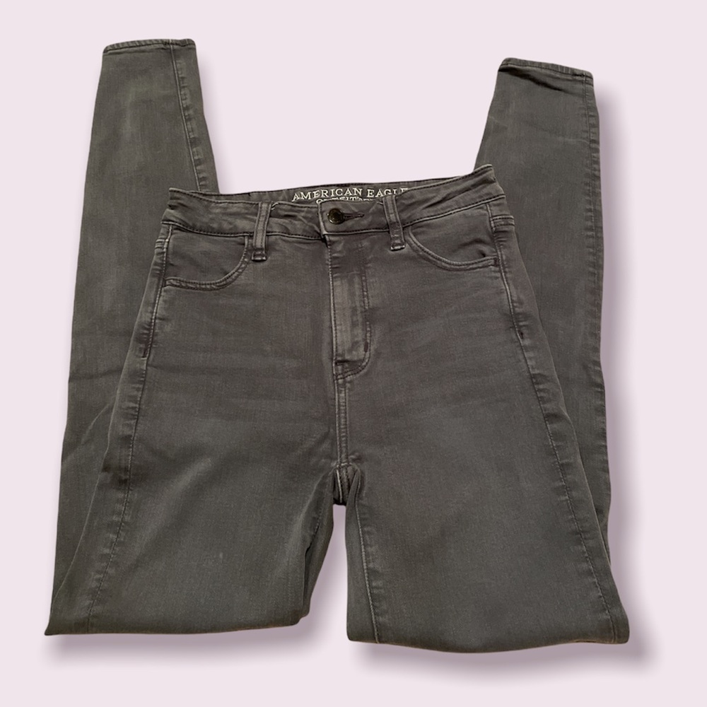super high rise grey skinny american eagle jeans